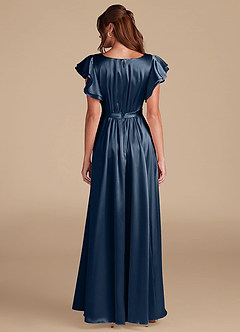 Azazie Daphne Bescheidene Brautjungfernkleider A-Linie Gestreift Metallic Satin Bodenlänge Kleid image2
