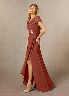 Azazie Mary Mother of the Bride Dresses Auburn A-Line Side Slit Chiffon Dress image2