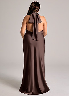 Azazie Velli Abiti da Damigella Abito Sirena in Raso Elasticizzato Collo Alto Ganache image8