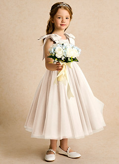 Azazie Serene Flower Girl Dresses White Alabaster Ball-Gown Bow Matte Satin Dress image5