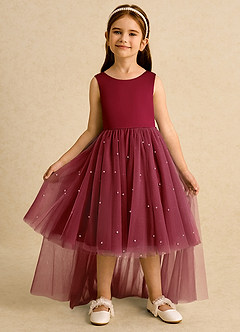 Azazie Bell Jurken voor bloemenmeisjes Baljurk Jurk van Tule Boog Bourgondië image7