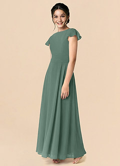 Azazie Payton Junior Sea Moss A-Line Bow Chiffon Dress image4