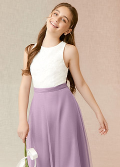 Azazie Albertine A-Line Lace Tulle Floor-Length Junior Bridesmaid Dress image5