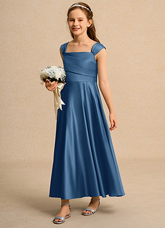 Azazie Bundle Girls Formal Abiti da Ragazza di Fiori Abito A-Line in Raso Opaco Plissettato Crepuscolo image5