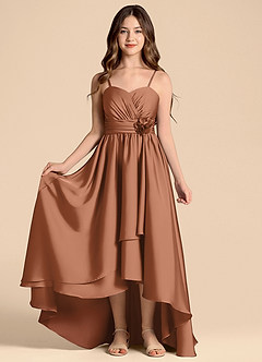 Azazie Catalina Junior Vestido de Bronceador de Satén Elástico de Corte en A con Escote de Corazón image5