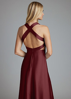 Azazie Raelynn Final Sale Dusty Sage A-Line Pleated Stretch Satin Dress image3