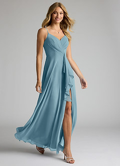 Azazie Akita Bridesmaid Dresses Moody Blue A-Line Chiffon Dress image2