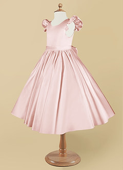 Azazie Violeta Flower Girl Dresses Blushing Pink Ball-Gown Bow Matte Satin Dress image9