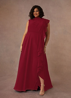 Azazie Narine Mother of the Bride Dresses Burgundy A-Line High Neckline Pleated Chiffon Dress image10