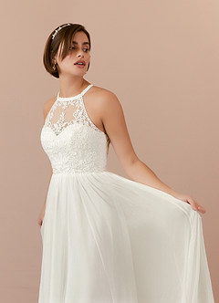 Azazie Annalise Wedding Dresses Cream A-Line Lace Crinkle Chiffon Dress image5