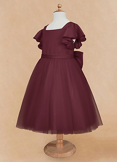 Azazie Kaeya Robe Demoiselle D'honneur Fillette Robe Trapèze en Tulle Arc Cabernet image7