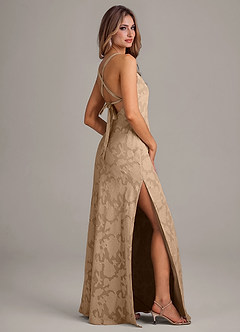 Azazie Aliza Bridesmaid Dresses Champagne A-Line Floral Burnout Dress image5