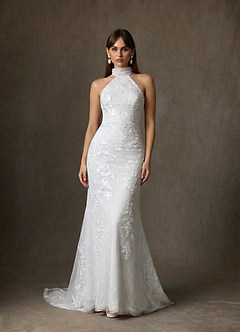 Azazie Kaiyana Hochzeitskleider Etui Hoher Kragen Spitze Kleid Diamantweiß image4