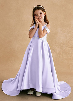 Azazie Jodi vestidos de niña de las flores Vestido de Lila de Satin Mate de Corte En A image5