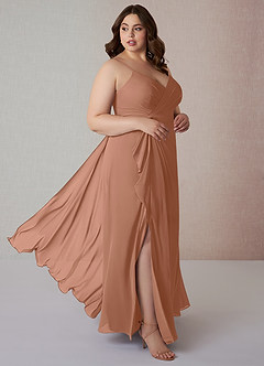 Azazie Emerald Final Sale Matcha A-Line Ruffled Chiffon Dress image9