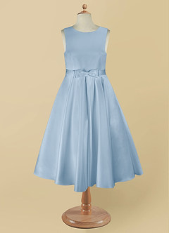 Azazie Coco Flower Girl Dresses Powder Blue A-Line Bow Matte Satin Dress image8