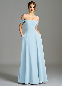 Azazie Oasis 신부 들러리 드레스 A라인 포켓이 있는 쉬폰 바닥 길이 드레스 image2