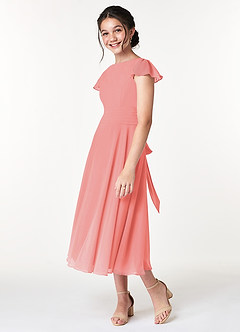 Azazie Payton Junior Coral A-Line Bow Chiffon Dress image5