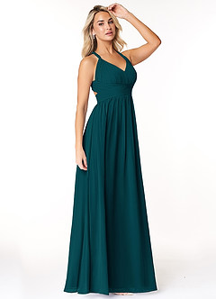 Azazie Ashia Bridesmaid Dresses Pine A-Line Pleated Chiffon Dress image4