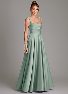 Azazie Azaria Bridesmaid Dresses Agave A-Line Corset Stretch Satin Dress image4