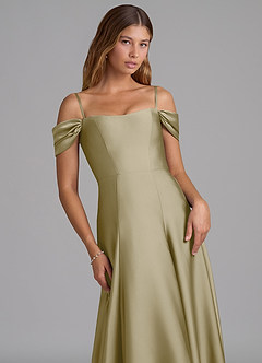 Azazie Seriana Vestidos de damas de honor Vestido de Musgo Verde de Satén Elástico de Corte en A Convertible con Vestidos sin tirantes image2