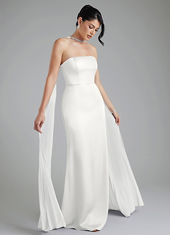 Azazie Tyler Bridesmaid Dresses White Sheath Strapless Stretch Satin Convertible Dress image1