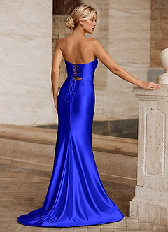 Aelina Royal Blue Cutout Corset Satin Prom Dress image2