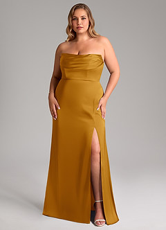 Azazie Saige Brautjungfernkleider Etui Schulterfrei Stretch-Satin Kleid Butterscotch image16