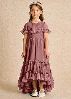 Azazie Kass Flower Girl Dresses Desert Rose A-Line Pleated Chiffon Dress image4