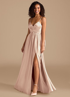 Azazie Alia Bridesmaid Dresses English Rose A-Line Pleated Metallic Satin Dress image7