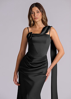 Azazie Inara Suknie dla druhen Syrena Pofałdowany Satyna elastyczna Do ziemi Sukienka image7