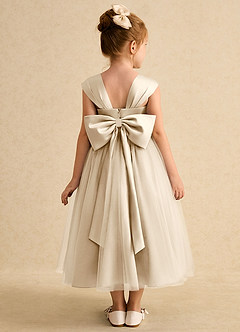 Azazie Chickadee Flower Girl Dresses Champagne Ball-Gown Sweetheart Neckline Matte Satin Dress image3