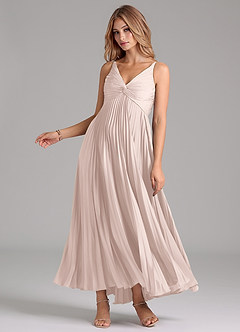 Azazie Raychelle Bridesmaid Dresses Blushing Pink A-Line Pleated Stretch Satin Dress image3