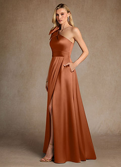 Azazie Easton Mère de la mariée Robes Robe Trapèze en Satin extensible Une épaule Cuivre image2