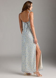 Azazie Mai Bridesmaid Dresses Blue And White Ditsy Floral Sheath Pleated Chiffon Dress image7