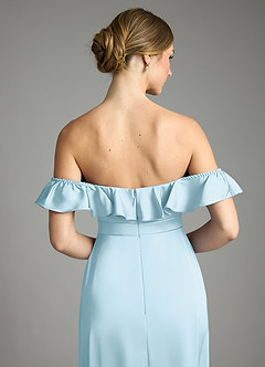 Azazie Lyra Bridesmaid Dresses Sky Blue A-Line Off the Shoulder Stretch Satin Convertible Dress image9