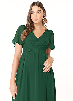 Azazie Verna Maternity Bridesmaid Dresses A-Line V-Neck Ruched Chiffon Floor-Length Dress image5