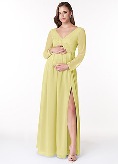 Azazie Teton Maternity Bridesmaid Dresses A-Line Long Sleeve Chiffon Floor-Length Dress image1