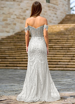 Zinanam Silver A-line 3D Flowers Prom Dress image6