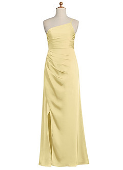 Azazie Eren Junior Lemon Sorbet Sheath Pleated Stretch Satin Dress image8
