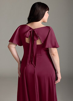 Azazie Kimber Bridesmaid Dresses Mulberry A-Line Ruched Stretch Satin Dress image12