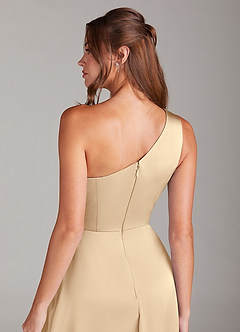 Azazie Brooke Suknie dla druhen Linia A Jedno ramię Satyna elastyczna Długość kostki Sukienka image2