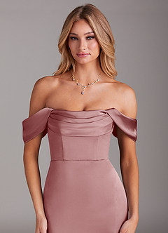 Azazie Saige Bridesmaid Dresses Dusty Rose Mermaid Off the Shoulder Stretch Satin Dress image5