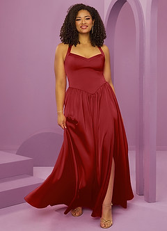 Barbie ♥ Azazie Bridesmaid Dresses Pomegranate A-Line with Pockets Stretch Satin Dress image10
