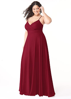 Azazie Avelina Bridesmaid Dresses Burgundy A-Line V-Neck Pleated Chiffon Dress image8