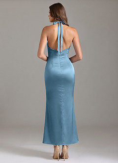 Azazie Valerie Bridesmaid Dresses Steel Blue Mermaid Pleated Stretch Satin Dress image2