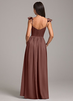 Azazie Denisse Brautjungfernkleider A-Linie Gestreift Stretch-Satin Kleid Espresso image2