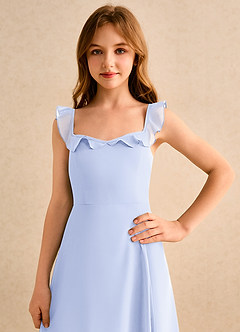 Azazie Chip Girls Formal Robe Demoiselle D'honneur Fillette Robe Trapèze en Mousseline de soie Sans manches Lavande image6