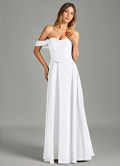 Azazie Chelsey Abiti da Damigella Abito Convertibile A-Line in Chiffon a Spalla Scoperta Bianco image4