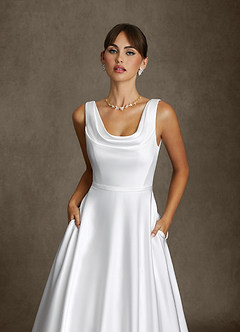Azazie Cassandra Hochzeitskleider A-Linie mit Taschen Stretch-Satin Kleid Diamantweiß image6